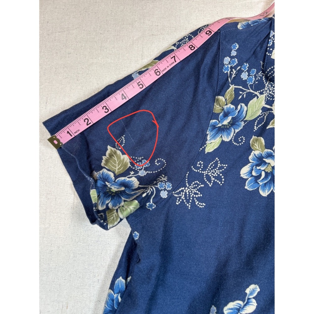 Alfred Dunner Floral Paisley Button Down Blouse Navy Blue Rayon Short Sleeve 12 - Picture 5 of 8